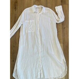 ZARA White 100% Linen Beach Cover Kaftan Shirt Dress XS Oversized Pool Coastal